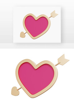 爱心创意粉红色桃心爱心装饰穿心箭3D元素