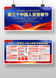 蓝色第三个中国人民警察节展板