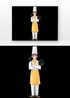 卡通厨师拿着厨具