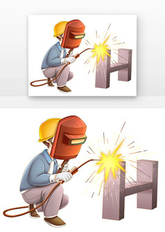 电焊漫画场景工地工作工人民工焊接作业