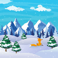 原创元素冬季雪景小狐狸