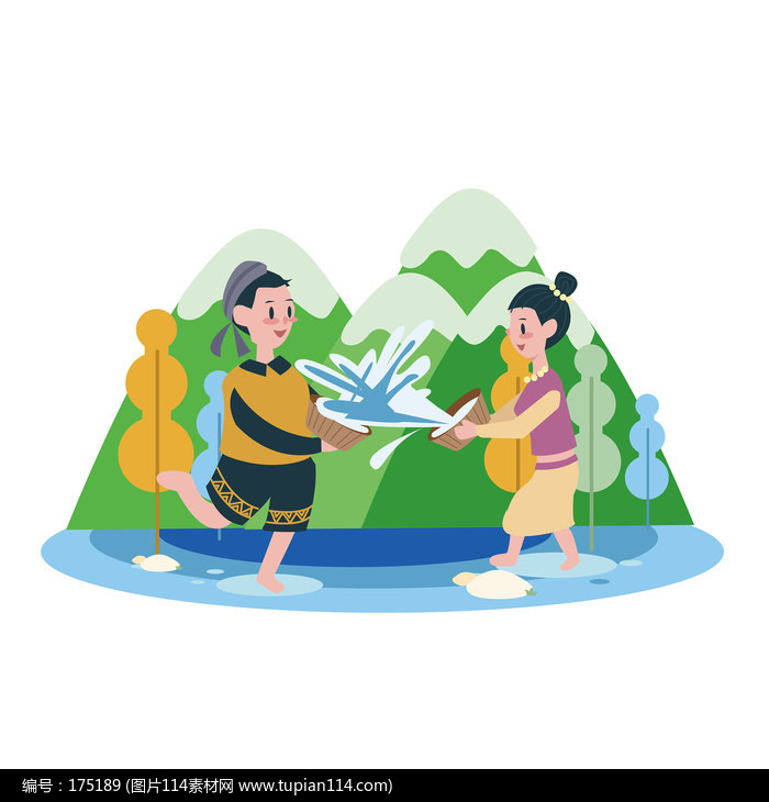 木桶泼水民族风手绘元素