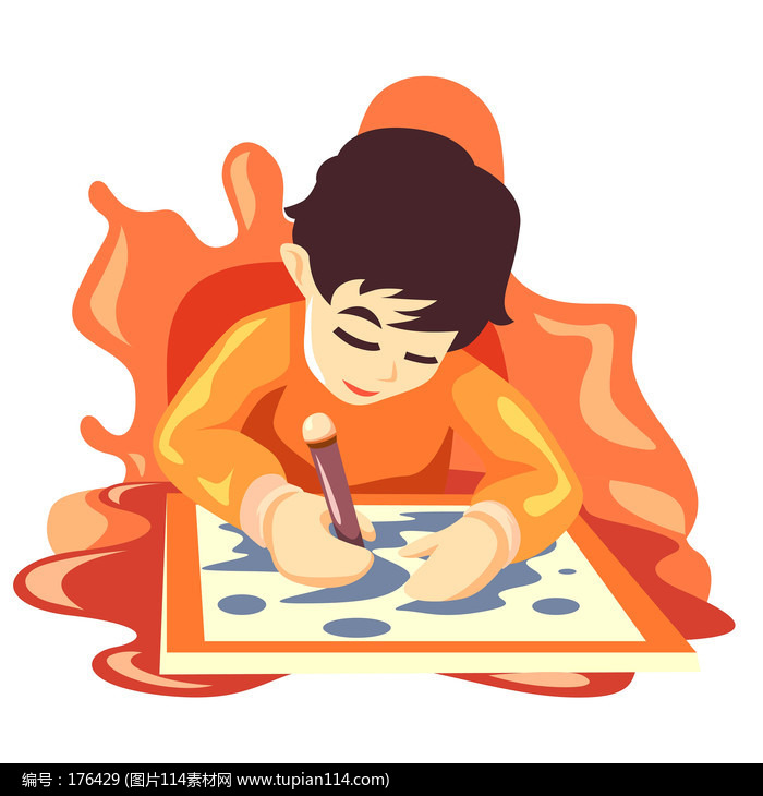 画画的小男孩插画元素