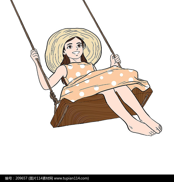手绘荡秋千的女孩