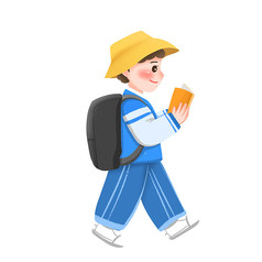 卡通手绘上学途中背书包的小男孩设计元素
