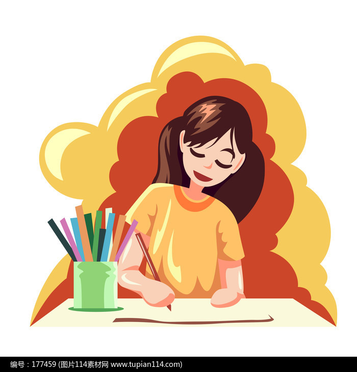 画画的小女孩插画元素