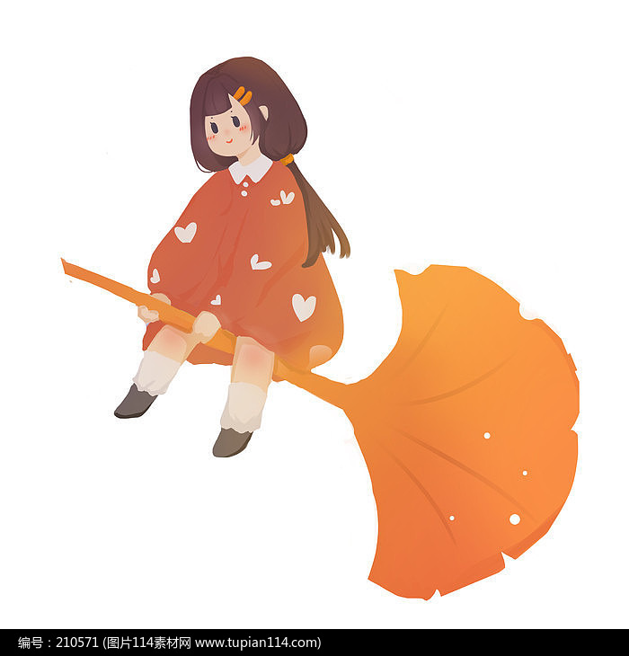手绘卡通秋天女孩银杏叶