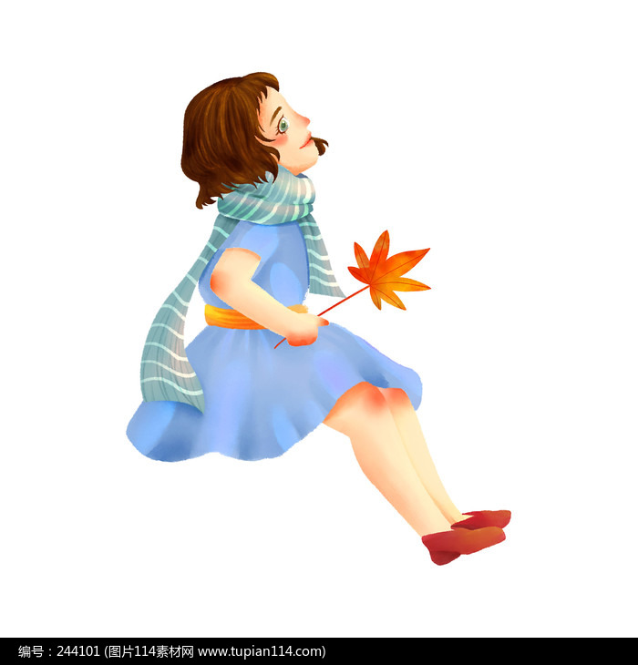 枫叶小女孩手绘插画元素