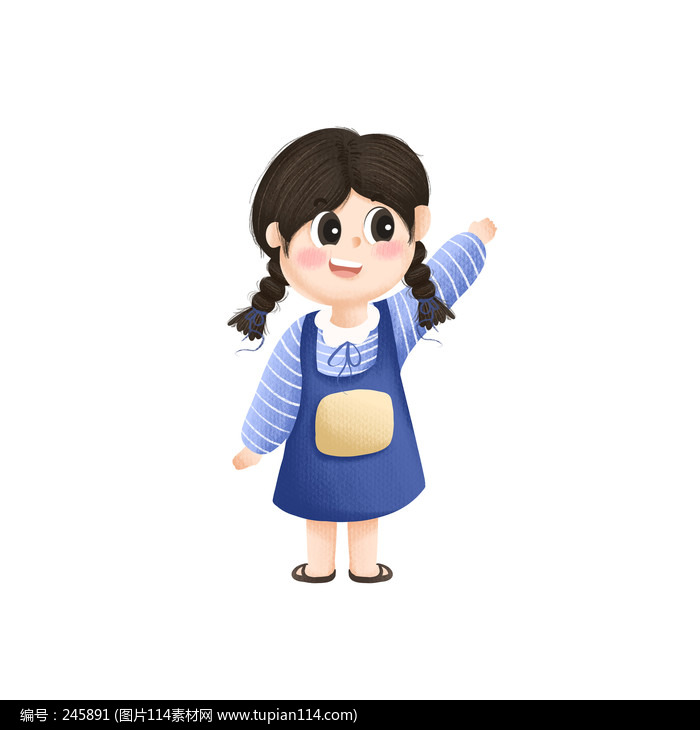 可爱招手小女孩手绘插画元素