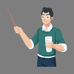 手绘卡通穿着绿衣服的老师