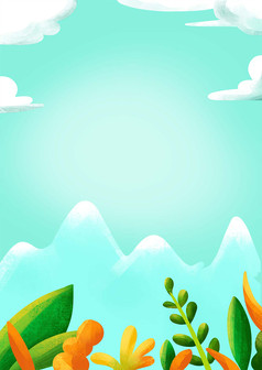 天空植物清新卡通插画背景
