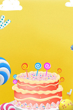 卡通手绘糖果甜点生日蛋糕背景图