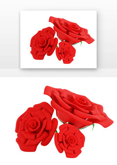 3D玫瑰花红色玫瑰花花瓣