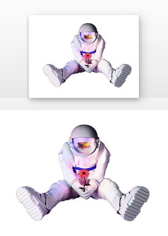 C4D手拿花的宇航员3D元素渲染