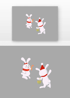 手绘卡通戴着帽子的兔子元素