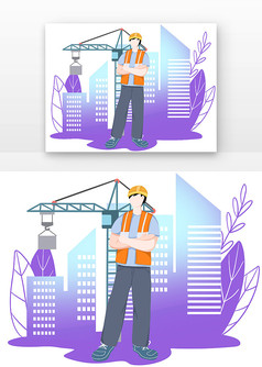 矢量五一工人和建筑