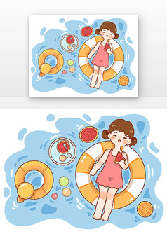 立夏夏季夏天小朋友游泳元素