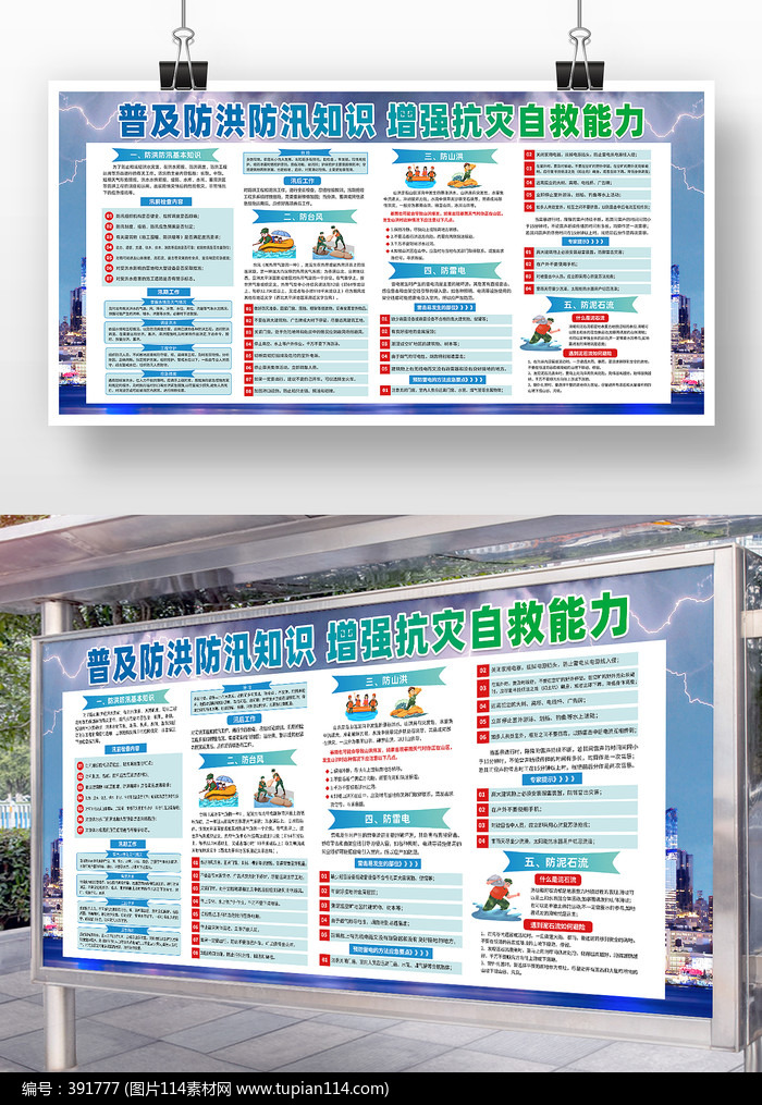 简约卡通普及防洪防汛知识展板
