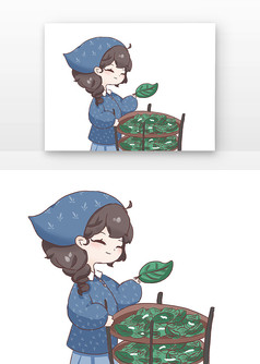小满手绘可爱的女孩养蚕