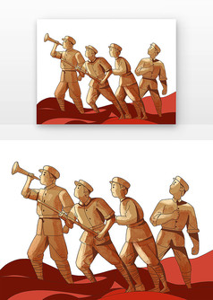 红军吹号角的素描画图片