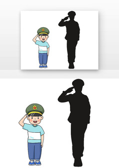 儿童敬礼背影手绘图片