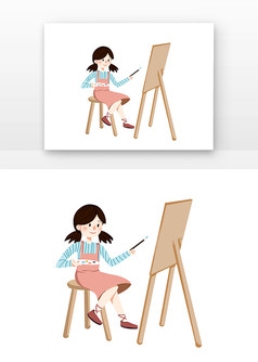 可爱女孩在画板上作画
