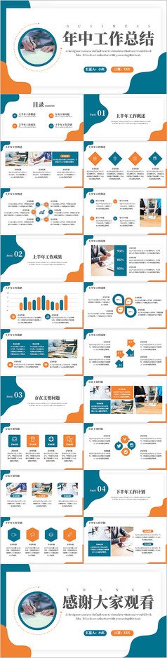 绿橙色简约风上半年工作总结汇报PPT模板