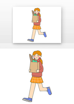 手绘扁平女孩购物