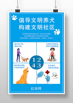 蓝色版的倡导文明养犬 构建文明社区海报