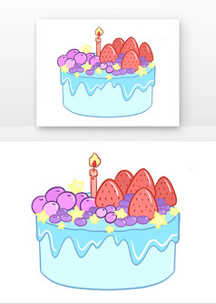卡通美味插着蜡烛的生日蛋糕