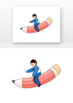 可爱学生坐在铅笔上