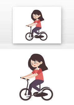 女孩骑自行车插画元素