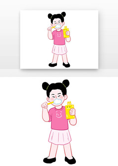 刷牙的可爱小女孩