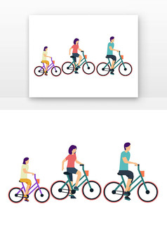 世界骑行日矢量骑自行三青年人骑自行车出游