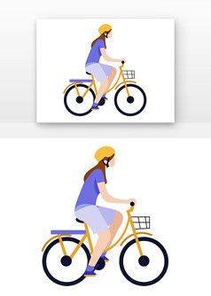 蓝色上衣女士骑黄色自行车
