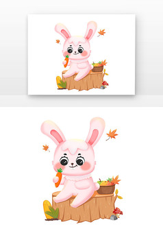 卡通秋分小兔子