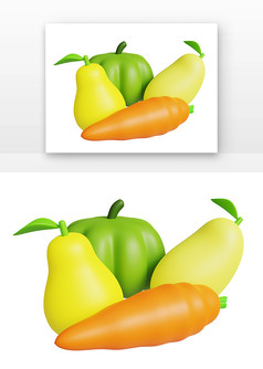 蔬菜和水果胡萝卜黄梨芒果3D元素