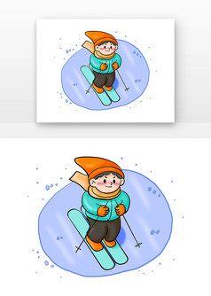 原创手绘滑雪儿童元素