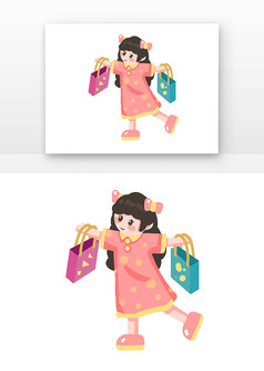 购物女孩拿着商品