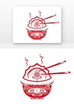 红色喜庆饺子碗筷子剪纸元素