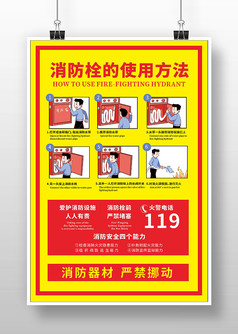 黄色背景简约风消防栓的使用方法海报