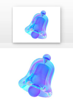 3D立体蓝色酸性玻璃l铃铛元素
