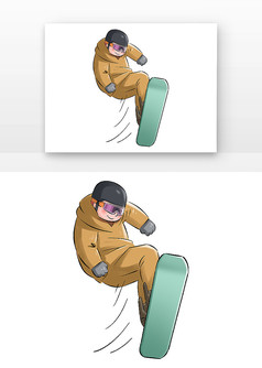 手绘 卡通冬天滑雪的人