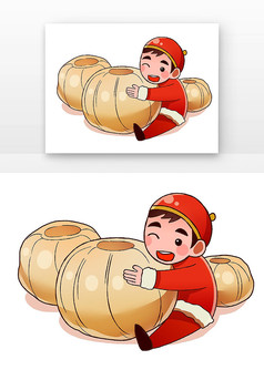 小年儿童抱着糖瓜