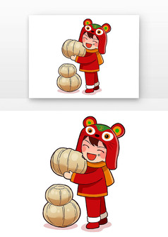 手绘小年儿童吃糖瓜