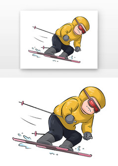 卡通双板滑雪运动