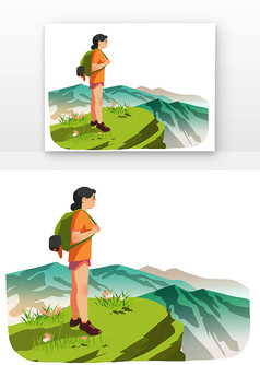 扁平旅行登山人物