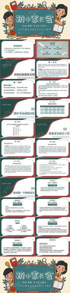 黑板卡通风初中家长会课件PPT