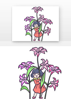 春天女孩与花朵