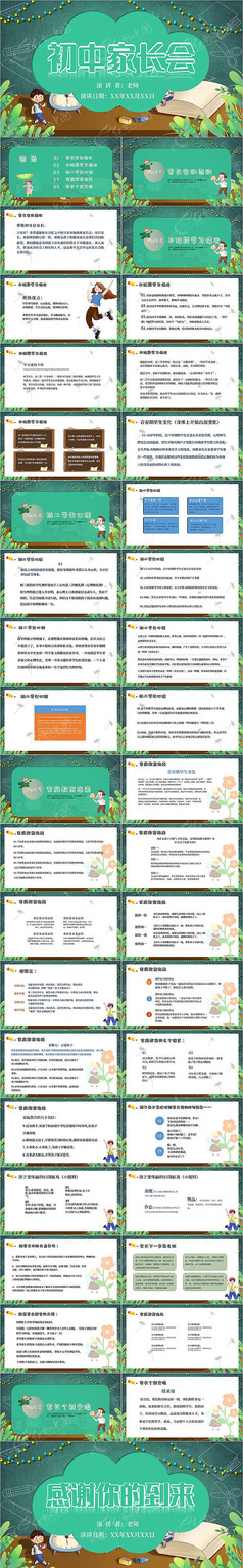 卡通风初中家长会课件PPT
